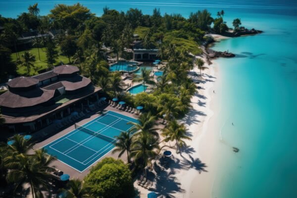 Aerial view of AlSol Luxury Village Punta Cana, Dominican Republic, showcasing the resort's stunning marina and lush tropical surroundings