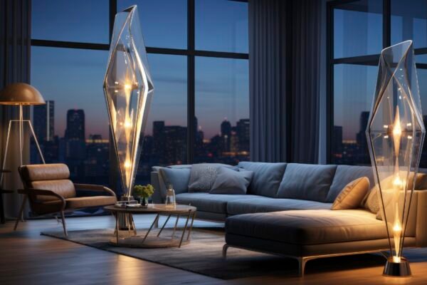 Interior of Bella Luna luxury condo with modern furnishings and expansive windows showcasing city views